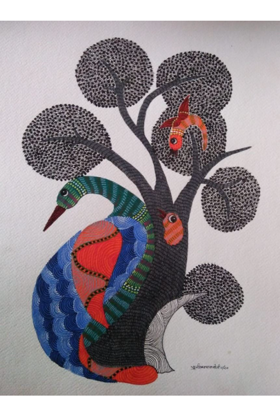 Gond Art Painting - Bird in Nest Gond Art Painting - Bird in Nest